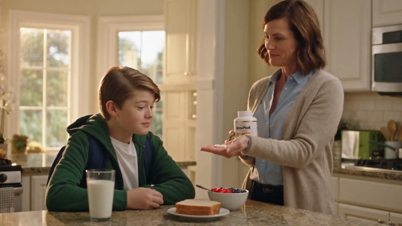 A mother with GrowPeak Prime and her son at the breakfast table